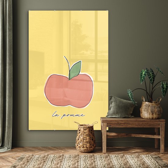 MuchoWow® Peinture sur verre 100x150 cm - Peinture sur verre acrylique - Pomme - Fruit - Texte - Photo sur verre - Peintures
