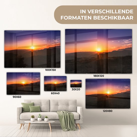 Coucher de soleil sur les montagnes Glas 90x60 cm - Tirage photo sur Glas (Décoration murale plexiglas)