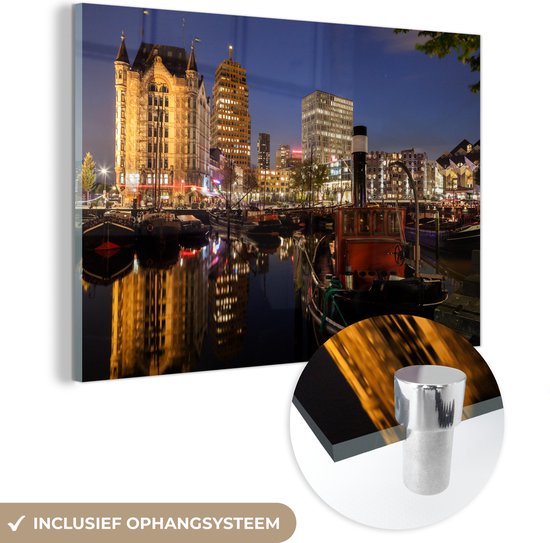 MuchoWow® Glasschilderij - Rotterdam - Haven - Licht - Acrylglas Schilderijen - Foto op Glas