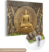 MuchoWow - Glasschilderij - Foto op glas - Boeddha - Zen - Brons - Buddha beeld - Muurdecoratie Boeddha - Wanddecoratie - 40x30 cm - Schilderij glas - Acrylglas