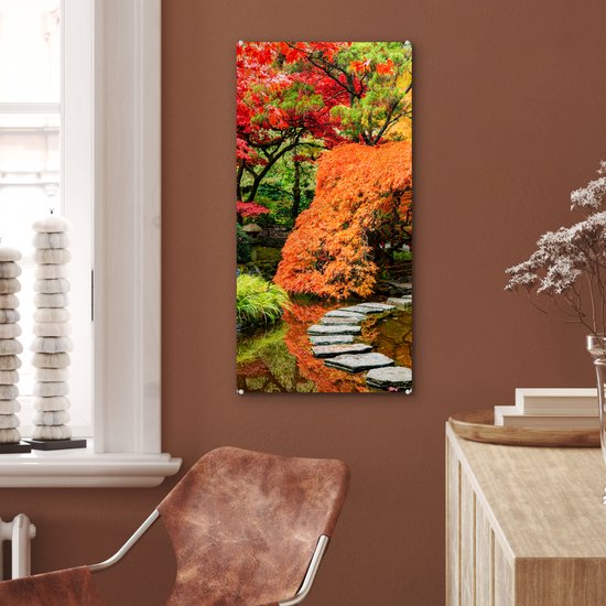 Peinture sur verre - Photo sur verre - Arbres - Pierres - Chemin - Nature - Japonais - Verre acrylique - Décoration murale - 40x80 cm - Peinture sur verre nature - Décoration murale - Peinture sur verre - Peintures de salon