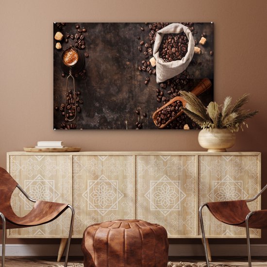 MuchoWow® Peinture sur verre - Grains de café - Café - Sac - 90x60 cm - Peintures sur verre acrylique - Photo sur Glas
