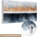 MuchoWow® Glasschilderij 120x60 cm - Schilderij acrylglas - Goud - Abstract - Design - Foto op glas - Schilderijen