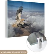 MuchoWow® Glasschilderij 40x30 cm - Schilderij acrylglas - Havik vliegt boven de wolken - Foto op glas - Schilderijen