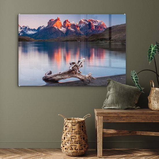 Coucher de soleil dans le parc national Torres del Paine au Chili Plexiglas 90x60 cm - Tirage photo sur Glas (décoration murale en plexiglas)