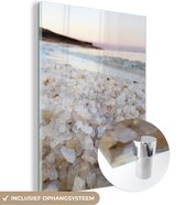MuchoWow® Glasschilderij 60x80 cm - Schilderij acrylglas - Zout - Zand - Strand - Foto op glas - Schilderijen