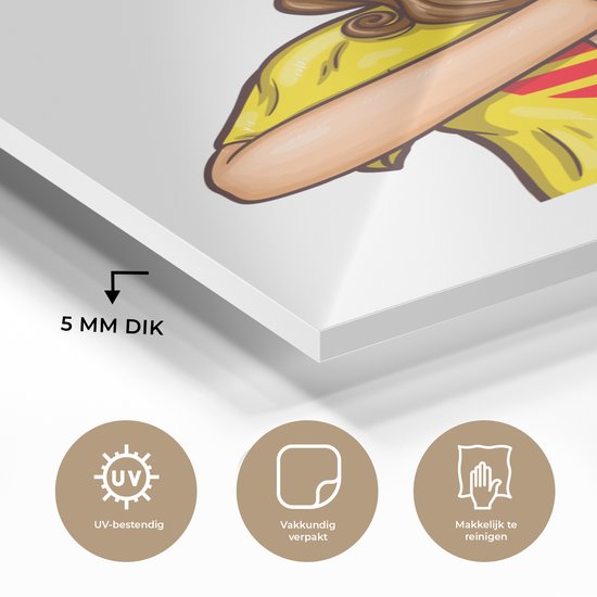 MuchoWow® Peinture sur verre - Femme Pop art avec calculatrice et montre - 60x90 cm - Peintures sur verre acrylique - Photo sur Glas