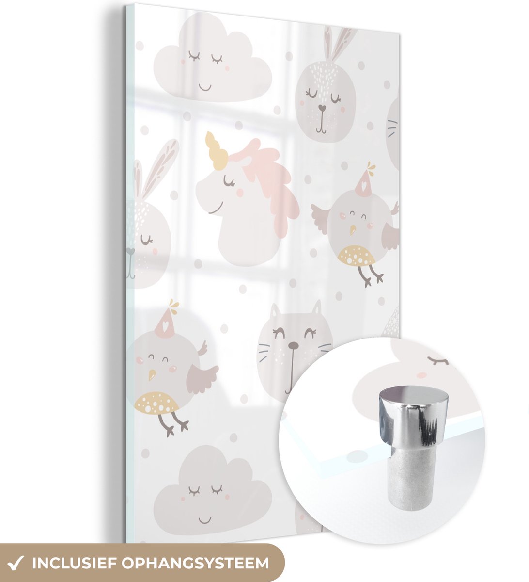® Glasschilderij 80x120 cm - Schilderij acrylglas - Dieren - Pastel - Design - Kinderen - Jongens - Meisjes - Baby - Foto op glas - Muurdecoratie woonkamer - Wanddecoratie slaapkamer - Schilderijen