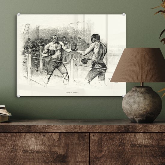 ® Glasschilderij 40x30 cm - Schilderij acrylglas - Een illustratie van een wedstrijd boksen - Foto op glas - Muurdecoratie woonkamer - Wanddecoratie slaapkamer - Schilderijen