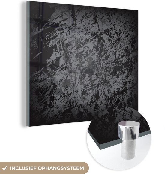 MuchoWow® Glasschilderij 90x90 cm - Schilderij acrylglas - Een illustratie van de structuur van een zwarte rots - Foto op glas - Schilderijen