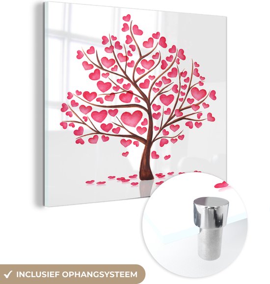 Peinture sur verre - un arbre avec des coeurs - 20x20 cm - Peintures sur Verre Peintures - Photo sur Glas