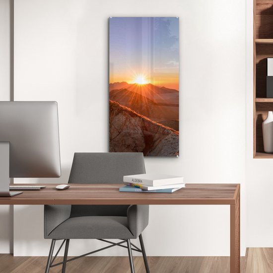 MuchoWow® Peinture sur verre - Berg - Paysage - Soleil - 40x80 cm - Peintures sur verre acrylique - Photo sur Glas