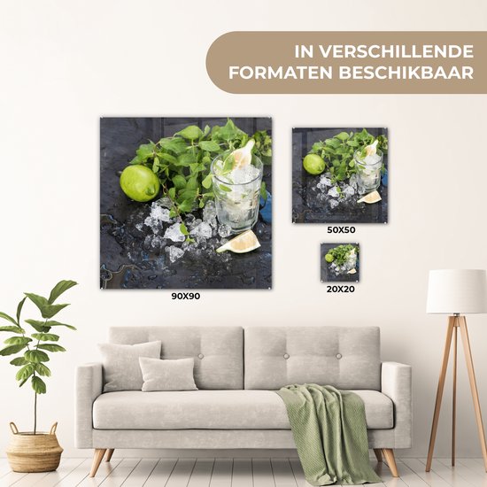 MuchoWow® Peinture sur Verre - Cocktail - Mojito - Glaçons - 90x90 cm - Peintures sur Verre Acrylique - Photo sur Glas