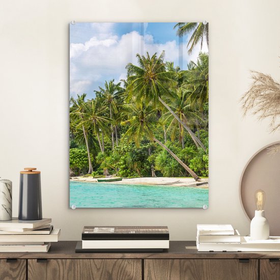 MuchoWow® Peinture sur verre 30x40 cm - Peinture sur verre acrylique - Palmier - Mer - Tropical - Photo sur verre - Peintures