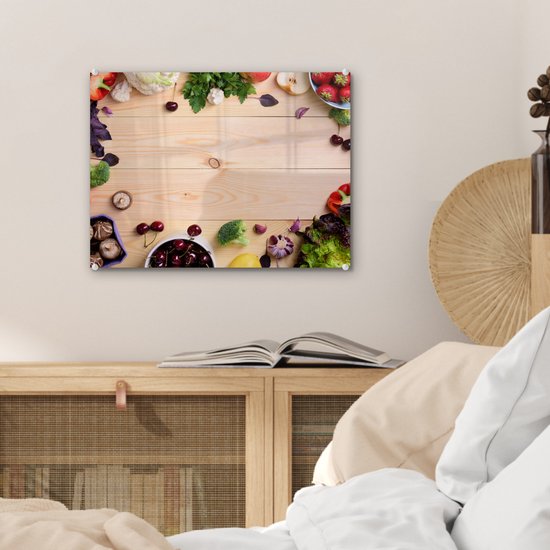 MuchoWow® Peinture sur verre 40x30 cm - Peinture sur verre acrylique - Fruits - Fraises - Paprika - Cuisine - Photo sur verre - Peintures