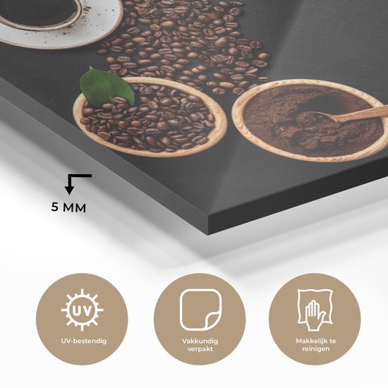 MuchoWow® Peinture sur verre 160x120 cm - Peinture sur verre acrylique - Citations - Dictons - L'heure du Coffee - Café - Photo sur verre - Peintures