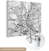 MuchoWow® Glasschilderij 20x20 cm - Schilderij acrylglas - Kaart – Plattegrond – Stadskaart – Gent – België – Zwart Wit - Foto op glas - Schilderijen