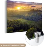 MuchoWow® Glasschilderij 60x40 cm - Schilderij acrylglas - Toscane - Landschap - Zon - Foto op glas - Schilderijen