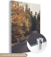 MuchoWow® Glasschilderij 60x80 cm - Schilderij acrylglas - Bomen - Weg - Herfst - Foto op glas - Schilderijen