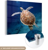 MuchoWow® Glasschilderij 120x90 cm - Schilderij acrylglas - Zeeschildpad fotoprint - Foto op glas - Schilderijen