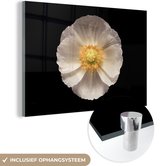 MuchoWow® Glasschilderij 120x80 cm - Schilderij acrylglas - Klaproos - Bloem - Wit - Foto op glas - Schilderijen