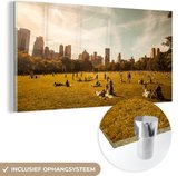 MuchoWow® Glasschilderij 160x80 cm - Schilderij acrylglas - New York - Central Park - Lente - Foto op glas - Schilderijen
