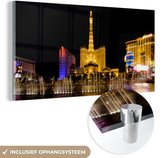 MuchoWow® Glasschilderij 120x60 cm - Schilderij acrylglas - Strip - Las Vegas - Nacht - Foto op glas - Schilderijen