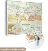 MuchoWow® Glasschilderij 80x60 cm - Schilderij acrylglas - Oude meteorologische wereldkaart - Foto op glas - Schilderijen