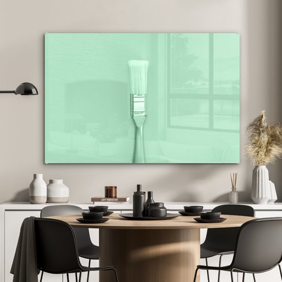 MuchoWow® Peinture sur Verre - Pinceau Vert Menthe - 120x80 cm - Peintures sur Verre Acrylique - Photo sur Glas