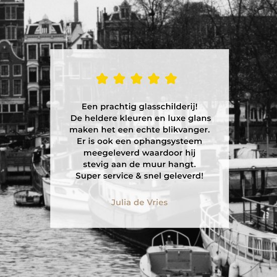 Peinture sur Verre - Canal à Amsterdam - Zwart - Wit - 120x80 cm - Peintures sur Verre Peintures - Photo sur Glas