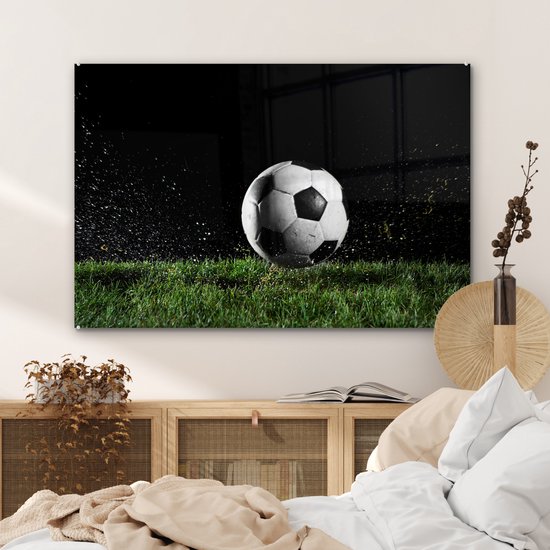 Peinture sur verre - Voetbal dans l'herbe - 120x80 cm - Peintures Plexiglas