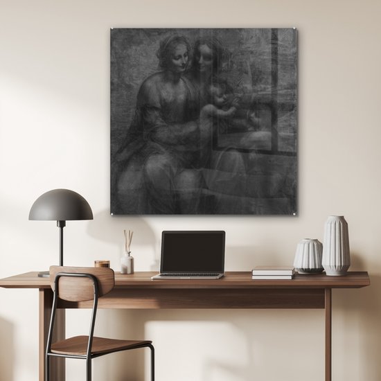 MuchoWow® Peinture sur Verre - Marie avec Enfant et Sainte Anne - Leonardo de Vinci - 90x90 cm - Peintures sur Verre Acrylique - Photo sur Glas