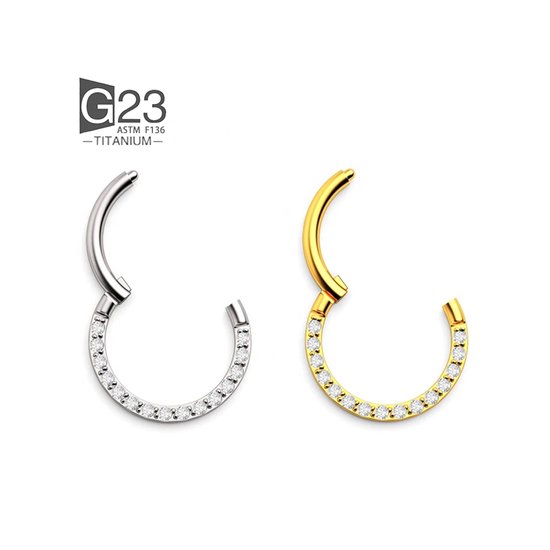2 piercings : Piercing Ring en acier chirurgical doré et argenté - Titane - Diamètre 8 mm - Epaisseur 1,2 mm - Anneau adapté aux piercings Helix, Tragus, Septum, Lèvre, Nez & Sourcil - couleur or