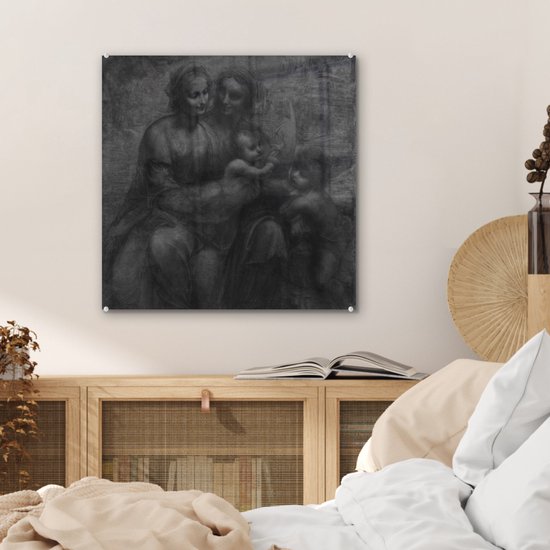 MuchoWow® Peinture sur verre 50x50 cm - Peinture sur verre acrylique - Marie avec l'enfant et Sainte Anne - Leonardo de Vinci - Photo sur verre - Peintures
