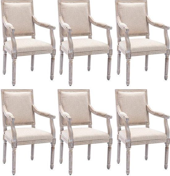 Set van 6 stoelen met armleuningen van stof en rubberhout - Beige -  AMBOISETTE L 59 cm... | bol.com