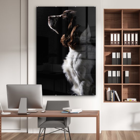 MuchoWow® Peinture sur verre 120x180 cm - Peinture sur verre acrylique - Épagneul Springer sur fond noir - Photo sur verre - Peintures