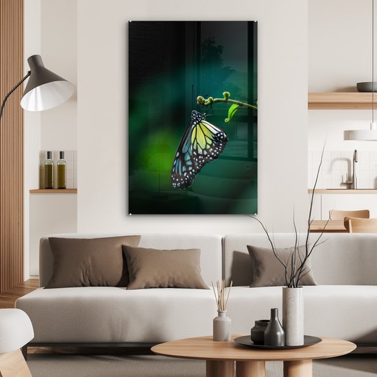 Peinture sur verre - Papillon sur une branche fine - 80x120 cm - Peintures sur verre acrylique - Photo sur Glas