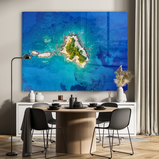 MuchoWow® Peinture sur verre 160x120 cm - Peinture sur verre acrylique - Île grecque - Photo sur verre - Peintures