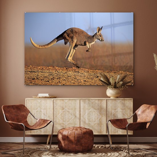 ® Glasschilderij 150x100 cm - Schilderij acrylglas - Kangoeroe - Landschap - Vacht - Bruin - Foto op glas - Muurdecoratie woonkamer - Wanddecoratie slaapkamer - Schilderijen