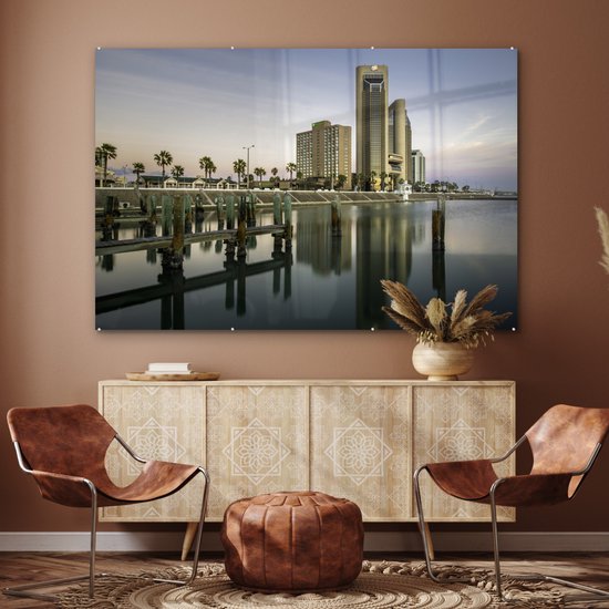 Skyline de Corpus Christi immédiatement après le lever du soleil au Texas, USA Plexiglas 180x120 cm - Tirage photo sur Glas (décoration murale en plexiglas) XXL / Groot format!