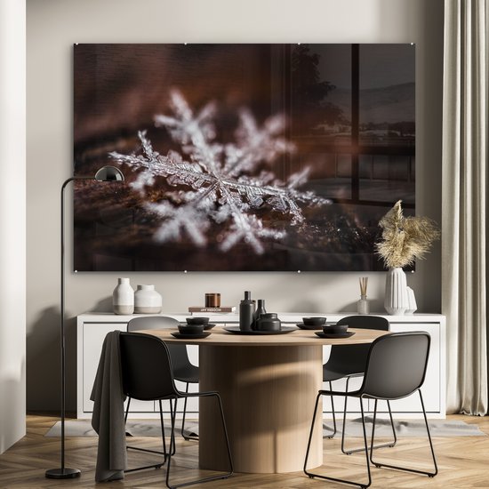 MuchoWow® Peinture sur verre 180x120 cm - Peinture sur verre acrylique - Flocon de neige en gros plan avec mise au point limitée - Photo sur verre - Peintures
