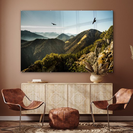 Peinture sur verre - Alpes - Vogels - Forêt - 150x100 cm - Peintures acryliques - Photo sur Glas