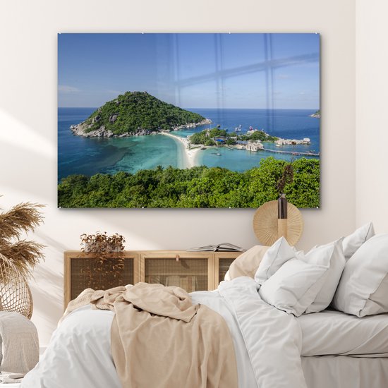 ® Glasschilderij 150x100 cm - Schilderij acrylglas - Eilanden voor de kust van Ko Tao Thailand - Foto op glas - Muurdecoratie woonkamer - Wanddecoratie slaapkamer - Schilderijen