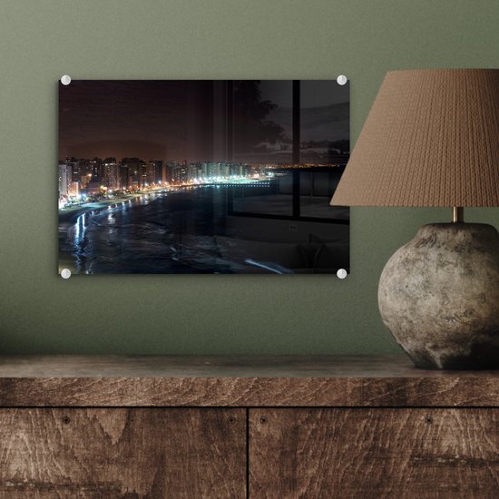 Vue de la mer à Fortaleza pendant la nuit au Brésil Plexiglas 30x20 cm - petit - Tirage photo sur Glas (décoration murale en plexiglas)