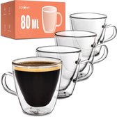 4 Dubbelwandige Espresso Thermische Glazen 80ml - Houdt u langer warm - Beschermt uw handen - Met geschenkverpakking