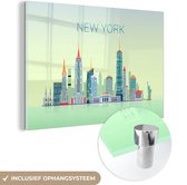 MuchoWow® Glasschilderij 120x80 cm - Schilderij acrylglas - New York - Skyline - Amerika - Foto op glas - Schilderijen