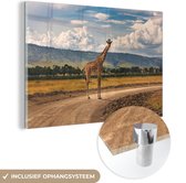 MuchoWow® Glasschilderij 60x40 cm - Schilderij acrylglas - Giraffe - Pad - Landschap - Foto op glas - Schilderijen