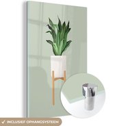 MuchoWow® Glasschilderij 60x90 cm - Schilderij acrylglas - Plant - Bloempot - Groen - Foto op glas - Schilderijen