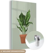 MuchoWow® Glasschilderij 60x90 cm - Schilderij acrylglas - Planten - Bloempot - Groen - Foto op glas - Schilderijen