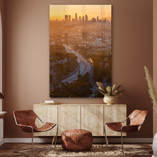 MuchoWow® Peinture sur verre 100x150 cm - Peinture sur verre acrylique - Los Angeles - Amérique - Coucher de soleil - Photo sur verre - Peintures